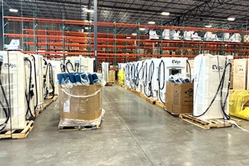 EVgo chargers in an Aeronet Worldwide warehouse